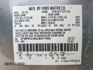 2020 Ford Edge SEL with VIN 2FMPK3J90LBA71592, listed as a Copart auction lot 62362655 with 100,040 mi miles and Salvage title. Bid and sale history available at DreamBid. Image 13.