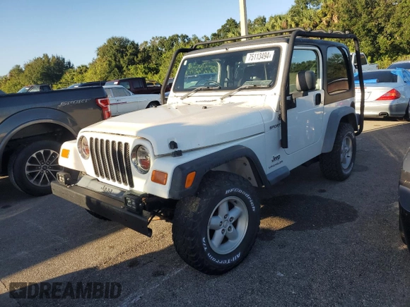 2006 Jeep Wrangler Sport Right Hand Drive with VIN 1J4F449SX6P733578, listed as a Copart auction lot 75113494 with 0 mi miles and Salvage Title. Bid and sale history available at carsss.com. Image 1.