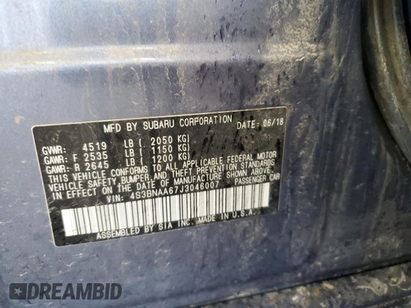 2018 Subaru Legacy with VIN 4S3BNAA67J3046007, listed as a Copart auction lot 53325485 with 123,130 mi miles and Clean Title. Bid and sale history available at carsss.com. Image 12.