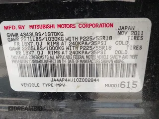 2012 Mitsubishi Outlander SE with VIN JA4AP4AU1CZ002844, listed as a IAAI auction lot 42297590 with 66,065 mi miles and . Bid and sale history available at DreamBid. Image 9.
