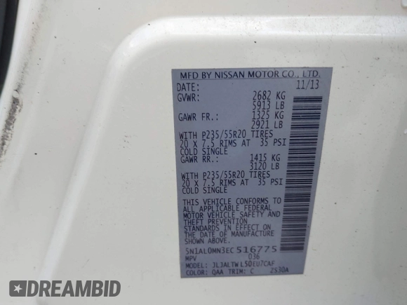 2014 Infiniti QX60 с VIN 5N1AL0MN3EC516775, выставлен на аукционе IAAI как лот 42326598 с пробегом 104 509 миль миль и . История ставок и продаж доступна на DreamBid. Изображение 9.