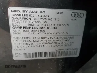 2019 Audi SQ5 Premium Plus with VIN WA1B4AFY8K2114832, listed as a Copart auction lot 48434384 with 36,112 mi miles and . Bid and sale history available at DreamBid. Image 13.