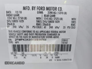 2019 Ford Edge Titanium with VIN 2FMPK3K95KBB34764, listed as a IAAI auction lot 42719541 with 128,028 mi miles and . Bid and sale history available at DreamBid. Image 9.