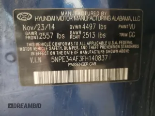2015 Hyundai Sonata Sport with VIN 5NPE34AF3FH140837, listed as a Copart auction lot 56238805 with 83,546 mi miles and Salvage title. Bid and sale history available at DreamBid. Image 12.