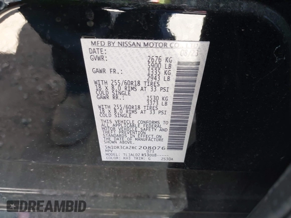 2024 Nissan Pathfinder SL с VIN 5N1DR3CA2RC208076, выставлен на аукционе IAAI как лот 42526137 с пробегом 12 692 миль миль и . История ставок и продаж доступна на DreamBid. Изображение 9.