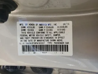 2015 Honda Accord LX with VIN 1HGCR2F39FA163007, listed as a Copart auction lot 53142665 with 63,530 mi miles and Salvage Title. Bid and sale history available at carsss.com. Image 13.