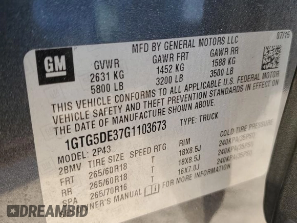 2016 GMC Canyon 2WD SLT with VIN 1GTG5DE37G1103673, listed as a Copart auction lot 44145095 with 74,363 mi miles and Salvage Title. Bid and sale history available at carsss.com. Image 14.