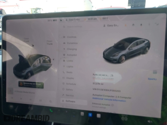 2018 Tesla Model 3 Long Range Battery with VIN 5YJ3E1EBXJF055203, listed as a IAAI auction lot 42019770 with 57,379 mi miles and . Bid and sale history available at DreamBid. Image 7.