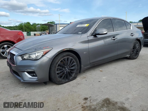 2018 Infiniti Q50 Luxe with VIN JN1EV7AR6JM444784, listed as a Copart auction lot 54509335 with 69,997 mi miles and Salvage Title. Bid and sale history available at DreamBid. Image 1.