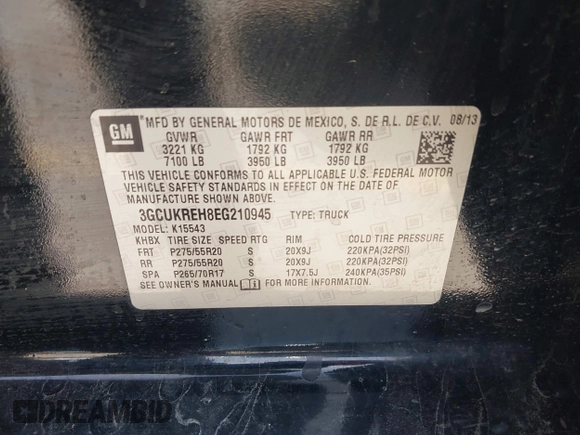 2014 Chevrolet Silverado 1500 LT with VIN 3GCUKREH8EG210945, listed as a IAAI auction lot 41718435 with 106,320 mi miles and . Bid and sale history available at DreamBid. Image 9.