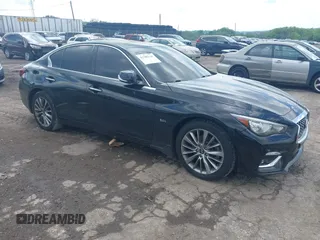 2019 Infiniti Q50 Luxe with VIN JN1EV7AR1KM553722, listed as a IAAI auction lot 42389648 with 46,997 mi miles and . Bid and sale history available at DreamBid. Image 1.