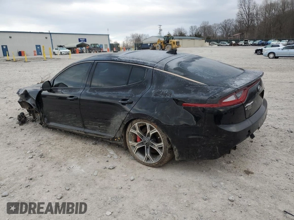 2018 Kia Stinger GT2 with VIN KNAE55LC8J6016646, listed as a Copart auction lot 87354104 with 75,610 mi miles and Salvage Title. Bid and sale history available at DreamBid. Image 2.