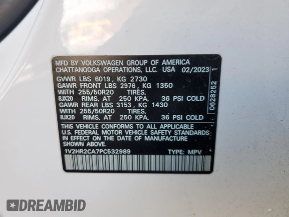 2023 Volkswagen Atlas 3.6L V6 SE w/Technology with VIN 1V2HR2CA7PC532989, listed as a Copart auction lot 42375345 with 24,026 mi miles and Salvage Title. Bid and sale history available at carsss.com. Image 15.