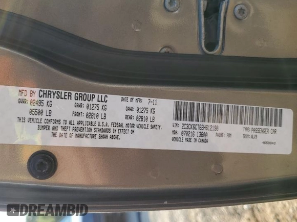 2011 Chrysler 300 C z VIN 2C3CK6CT6BH612190, wystawiony jako Copart lot #53546705 z przebiegiem 161 462 mil mil oraz Szkoda całkowita • Salvage title. Historia ofert i sprzedaży dostępna na DreamBid. Obrazek 13.