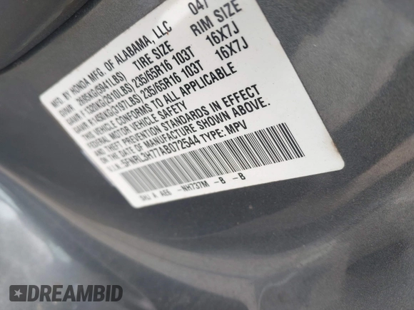 2010 Honda Odyssey EX-L с VIN 5FNRL3H77AB072544, выставлен на аукционе IAAI как лот 42392389 с пробегом 191 221 миль миль и . История ставок и продаж доступна на DreamBid. Изображение 9.