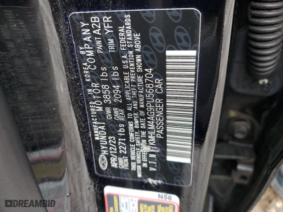 2023 Hyundai Elantra SEL with VIN KMHLM4AG9PU568704, listed as a Copart auction lot 50124215 with 21,804 mi miles and Salvage Title. Bid and sale history available at carsss.com. Image 12.