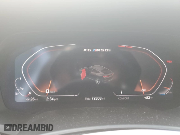 2021 BMW X6 M50i with VIN 5UXCY8C04M9E36899, listed as a Copart auction lot 68819334 with 72,808 mi miles and Salvage Title. Bid and sale history available at carsss.com. Image 9.