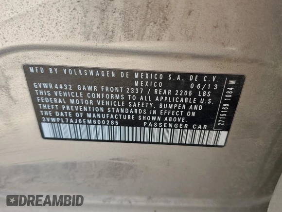 2014 Volkswagen Jetta TDI with VIN 3VWPL7AJ6EM600285, listed as a Copart auction lot 55014405 with 119,538 mi miles and Salvage title. Bid and sale history available at DreamBid. Image 13.