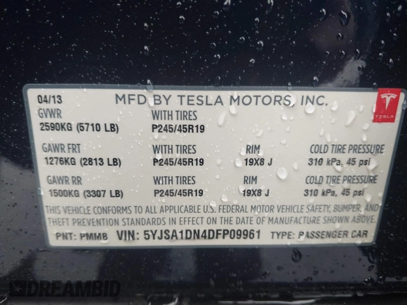 2013 Tesla Model S с VIN 5YJSA1DN4DFP09961, выставлен на аукционе IAAI как лот 42304508 с пробегом 90 648 миль миль и . История ставок и продаж доступна на DreamBid. Изображение 9.