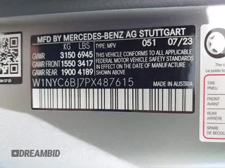 2023 Mercedes-Benz G 550 with VIN W1NYC6BJ7PX487615, listed as a IAAI auction lot 41657886 with 8,978 mi miles and . Bid and sale history available at DreamBid. Image 9.
