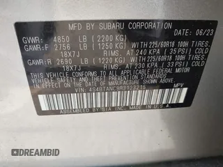 2024 Subaru Outback Limited with VIN 4S4BTANC9R3123215, listed as a IAAI auction lot 42576586 with 7,866 mi miles and . Bid and sale history available at DreamBid. Image 9.