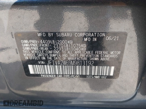 2021 Subaru WRX STI Limited with VIN JF1VA2W69M9813192, listed as a IAAI auction lot 41772385 with 47,644 mi miles. Bid and sale history available at carsss.com. Image 9.