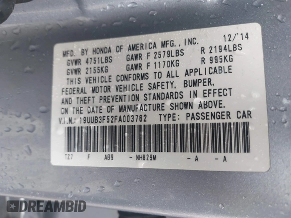 2015 Acura TLX Technology with VIN 19UUB3F52FA003762, listed as a IAAI auction lot 41530885 with 136,606 mi miles and . Bid and sale history available at DreamBid. Image 9.
