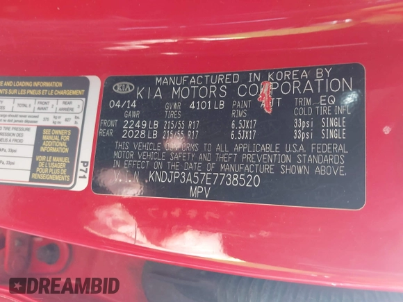 2014 Kia Soul + with VIN KNDJP3A57E7738520, listed as a IAAI auction lot 41761602 with 91,138 mi miles. Bid and sale history available at carsss.com. Image 9.