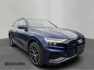 2020 Audi Q8 Premium Plus z VIN WA1EVAF12LD025289, wystawiony jako Copart lot #58259875 z przebiegiem 94 451 mil mil oraz Czysty tytuł • Clean title. Historia ofert i sprzedaży dostępna na DreamBid. Obrazek 1.