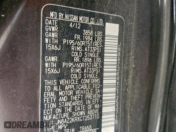 2012 Nissan Cube SL с VIN JN8AZ2KRXCT253710, выставлен на аукционе Copart как лот 61392915 с пробегом 164 438 миль миль и Списание • Salvage title. История ставок и продаж доступна на DreamBid. Изображение 13.