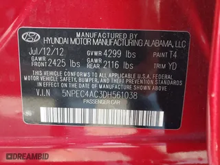 2013 Hyundai Sonata SE with VIN 5NPEC4AC3DH561038, listed as a IAAI auction lot 41524762 with 78,869 mi miles. Bid and sale history available at carsss.com. Image 9.