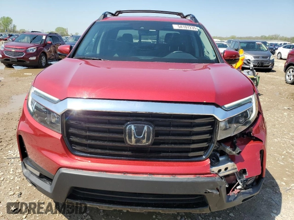 2023 Honda Ridgeline RTL-E with VIN 5FPYK3F76PB016502, listed as a Copart auction lot 54107235 with 27,516 mi miles and Salvage title. Bid and sale history available at DreamBid. Image 5.