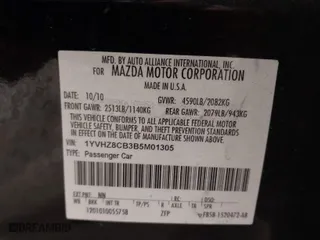 2011 Mazda Mazda6 s Touring Plus with VIN 1YVHZ8CB3B5M01305, listed as a IAAI auction lot 41410665 with 123,192 mi miles. Bid and sale history available at carsss.com. Image 9.