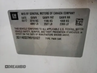 2017 Chevrolet Impala Premier with VIN 2G1145S37H9193027, listed as a Copart auction lot 45701755 with 110,566 mi miles and Salvage Title. Bid and sale history available at DreamBid. Image 12.