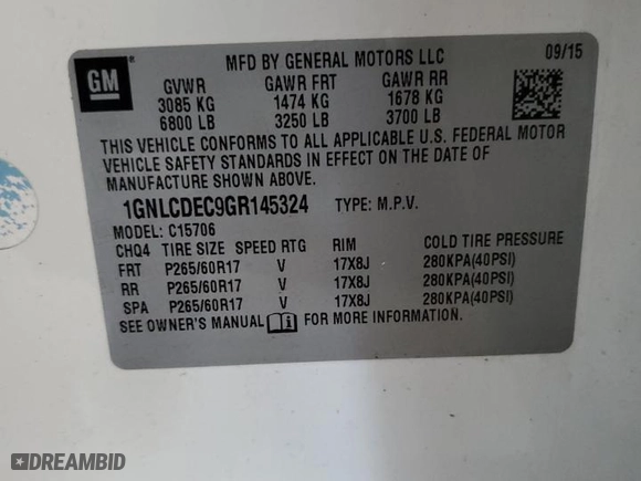 2016 Chevrolet Tahoe Commercial with VIN 1GNLCDEC9GR145324, listed as a Copart auction lot 83371894 with 106,390 mi miles and Salvage Title. Bid and sale history available at carsss.com. Image 15.