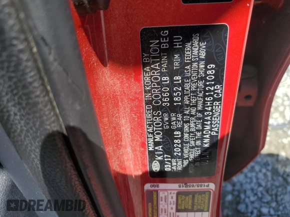 2017 Kia Rio LX z VIN KNADM4A34H6121089, wystawiony jako Copart lot #56297515 z przebiegiem 153 361 mil mil oraz Szkody całkowita. Historia ofert i sprzedaży dostępna na DreamBid. Obrazek 11.