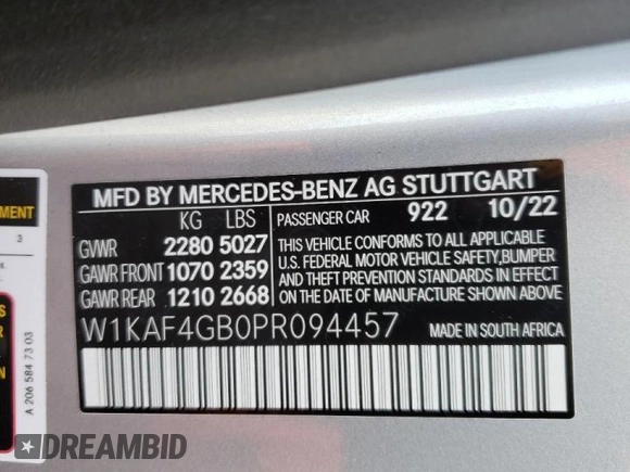 2023 Mercedes-Benz C 300 with VIN W1KAF4GB0PR094457, listed as a Copart auction lot 45687755 with 21,961 mi miles and Salvage Title. Bid and sale history available at carsss.com. Image 12.