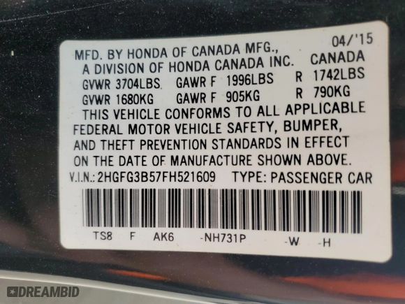 2015 Honda Civic Coupe LX with VIN 2HGFG3B57FH521609, listed as a Copart auction lot 50454975 with 152,506 mi miles and Clean Title. Bid and sale history available at carsss.com. Image 12.
