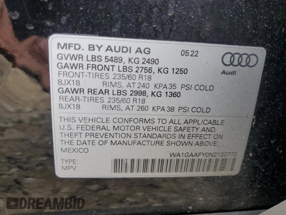 2022 Audi Q5 S line Premium z VIN WA1GAAFY0N2120773, wystawiony jako Copart lot #50393505 z przebiegiem 31 457 mil mil oraz Szkoda całkowita • Salvage title. Historia ofert i sprzedaży dostępna na DreamBid. Obrazek 13.