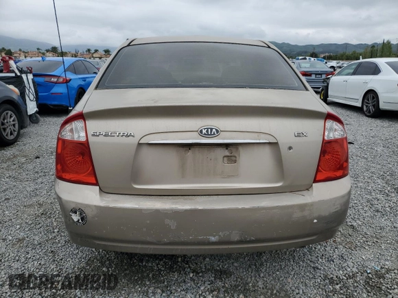 2005 Kia Spectra LX with VIN KNAFE122655108260, listed as a Copart auction lot 53750355 with 146,157 mi miles and Clean Title. Bid and sale history available at carsss.com. Image 6.