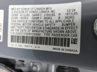 2024 Honda Civic Sedan Touring with VIN 2HGFE1F95RH330640, listed as a Copart auction lot 88549575 with 10,108 mi miles and Salvage Title. Bid and sale history available at carsss.com. Image 14.