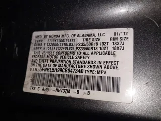 2012 Honda Odyssey Touring с VIN 5FNRL5H99CB047340, выставлен на аукционе IAAI как лот 41965189 с пробегом Не указан миль и . История ставок и продаж доступна на DreamBid. Изображение 9.