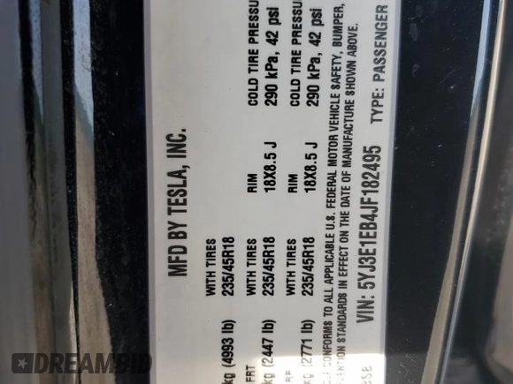 2018 Tesla Model 3 Long Range Battery z VIN 5YJ3E1EB4JF182495, wystawiony jako Copart lot #55627055 z przebiegiem 53 415 mil mil oraz Czysty tytuł • Clean title. Historia ofert i sprzedaży dostępna na DreamBid. Obrazek 12.