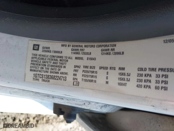 2006 GMC Canyon 1SB SLE Z85 with VIN 1GTCS138368224713, listed as a IAAI auction lot 41836114 with 239,318 mi miles. Bid and sale history available at carsss.com. Image 9.