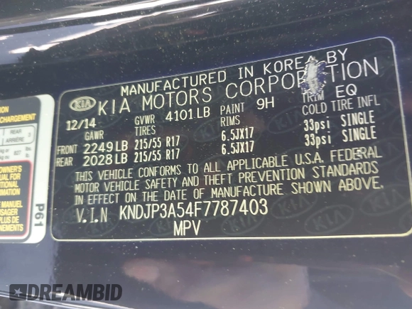 2015 Kia Soul + with VIN KNDJP3A54F7787403, listed as a IAAI auction lot 42198291 with 66,467 mi miles and . Bid and sale history available at DreamBid. Image 9.