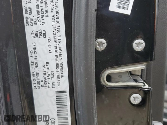 2022 Ram 2500 Tradesman with VIN 3C6UR5CJ4NG251655, listed as a Copart auction lot 49681605 with 48,309 mi miles and Salvage title. Bid and sale history available at DreamBid. Image 14.