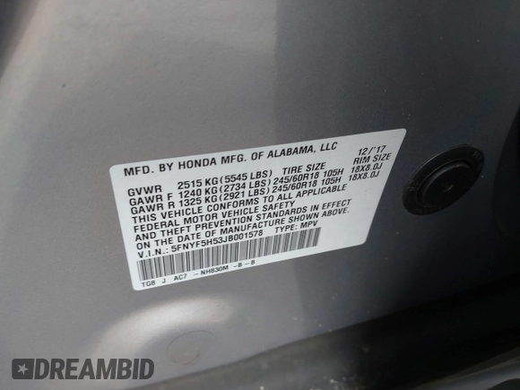 2018 Honda Pilot EX-L with VIN 5FNYF5H53JB001578, listed as a IAAI auction lot 41347189 with 87,263 mi miles. Bid and sale history available at carsss.com. Image 9.