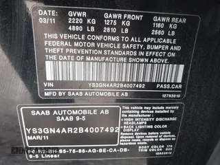 2011 Saab 9-5 Turbo4 z VIN YS3GN4AR2B4007492, wystawiony jako IAAI lot #41936448 z przebiegiem 106 750 mil mil oraz . Historia ofert i sprzedaży dostępna na DreamBid. Obrazek 9.