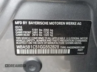 2016 BMW 5 Series 535i with VIN WBA5B1C51GG552828, listed as a Copart auction lot 52006305 with 41,331 mi miles and Salvage Title. Bid and sale history available at DreamBid. Image 13.