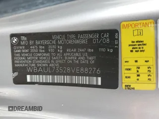 2008 BMW 1 Series 128i with VIN WBAUL73528VE88276, listed as a Copart auction lot 47272835 with 97,905 mi miles and Salvage title. Bid and sale history available at DreamBid. Image 12.